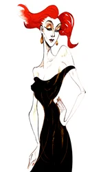 Red-haired model in a black dress
